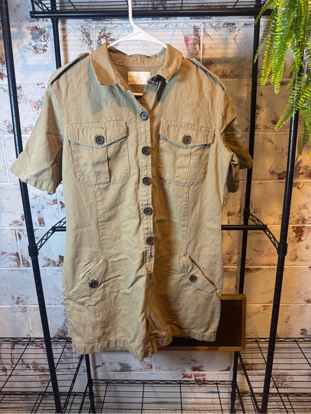 Reissue khaki Short Sleeve Utility Romper